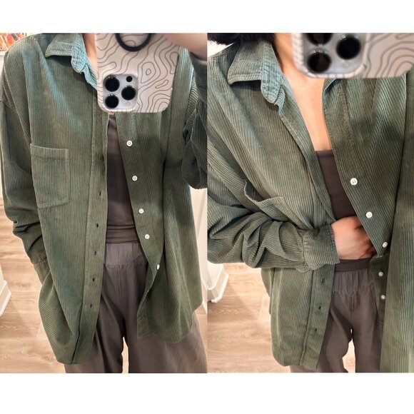 NWOT Frank Eileen SHIRLEY Oversized Shirt in Army, Italian Corduroy Size S - Picture 2 of 7